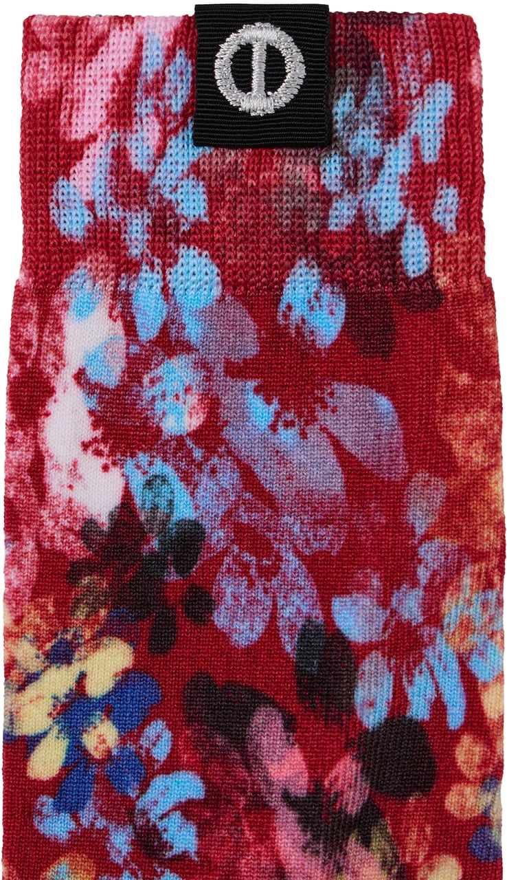 Iceberg Floral-patterned socks with a red background in technical yarn Divers
