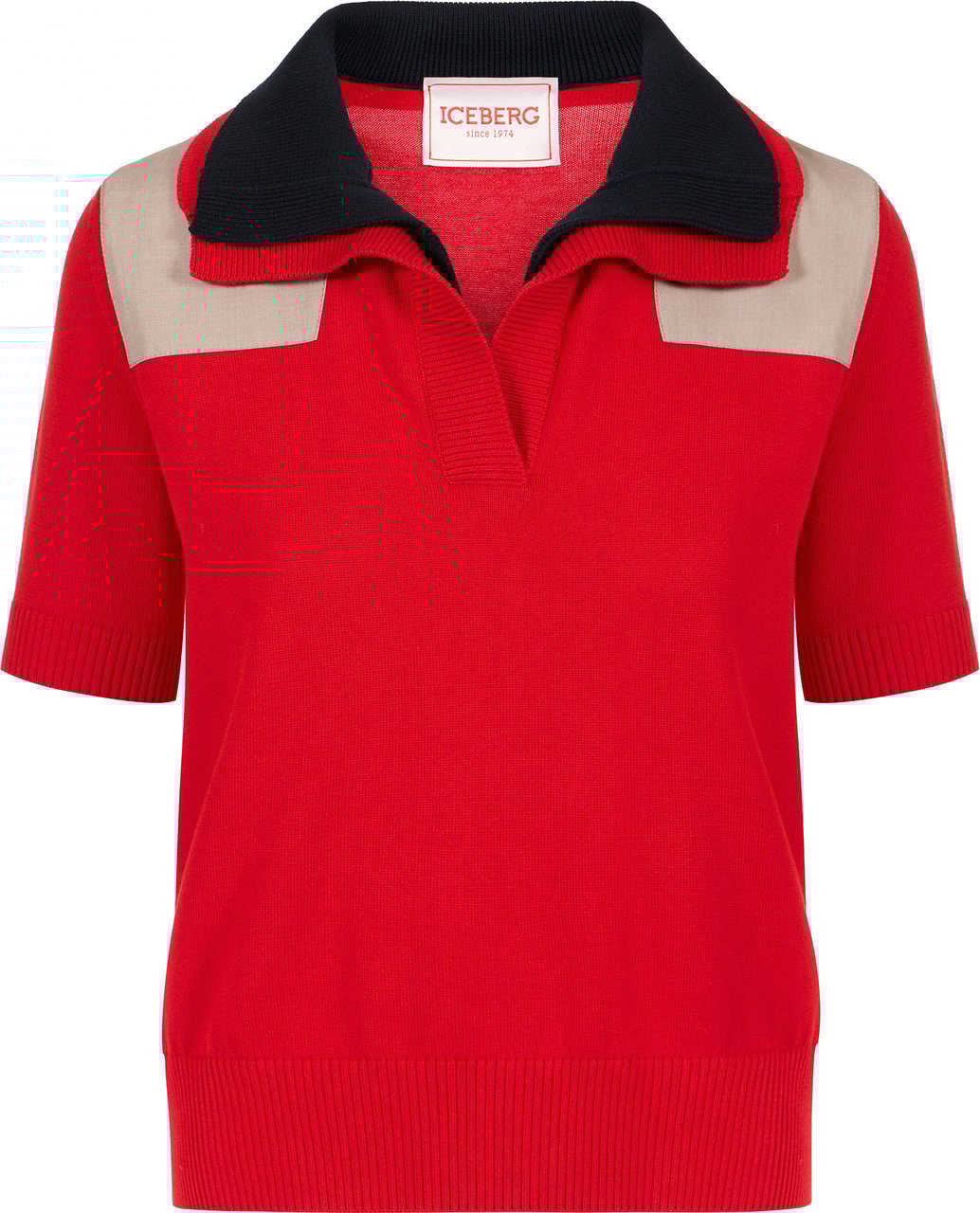 Iceberg Slim fit red short-sleeved polo sweater in a plain knit Rood