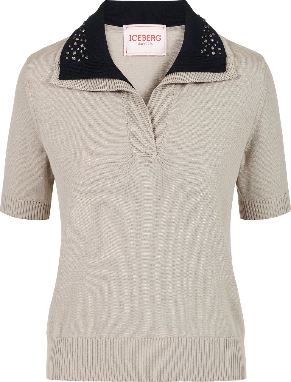 Iceberg Slim fit light khaki short-sleeved polo sweater in a plain knit Divers