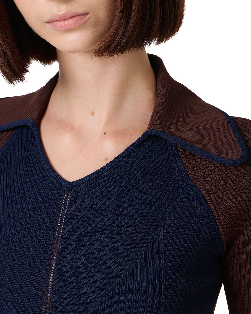 Iceberg Classic blue V-neck polo sweater in ribbed viscose blend Blauw