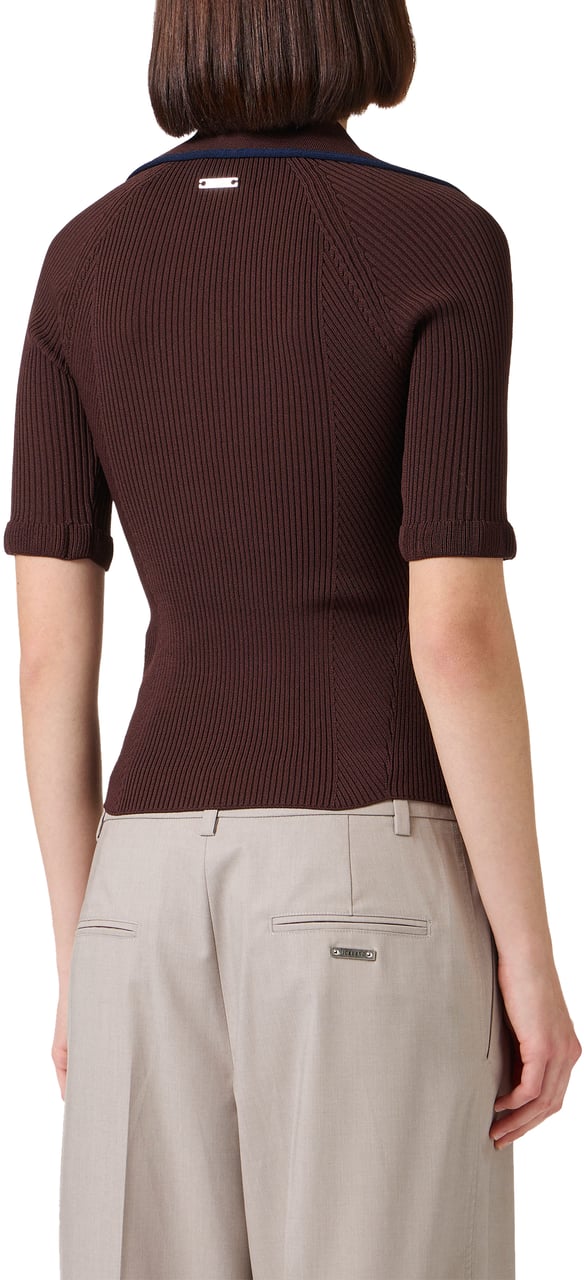 Iceberg Classic blue V-neck polo sweater in ribbed viscose blend Blauw