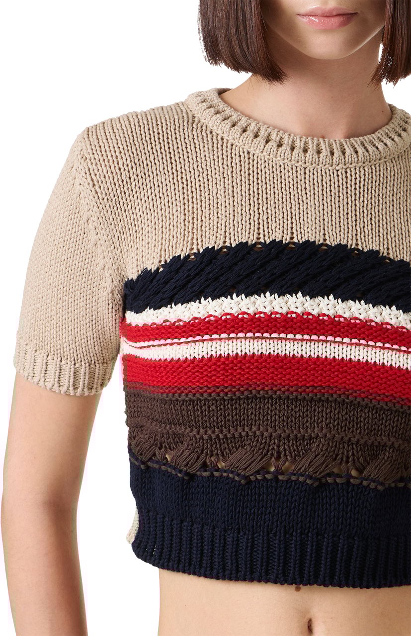 Iceberg Short-sleeved cotton crew neck sweater, in a multicolored pattern Zwart