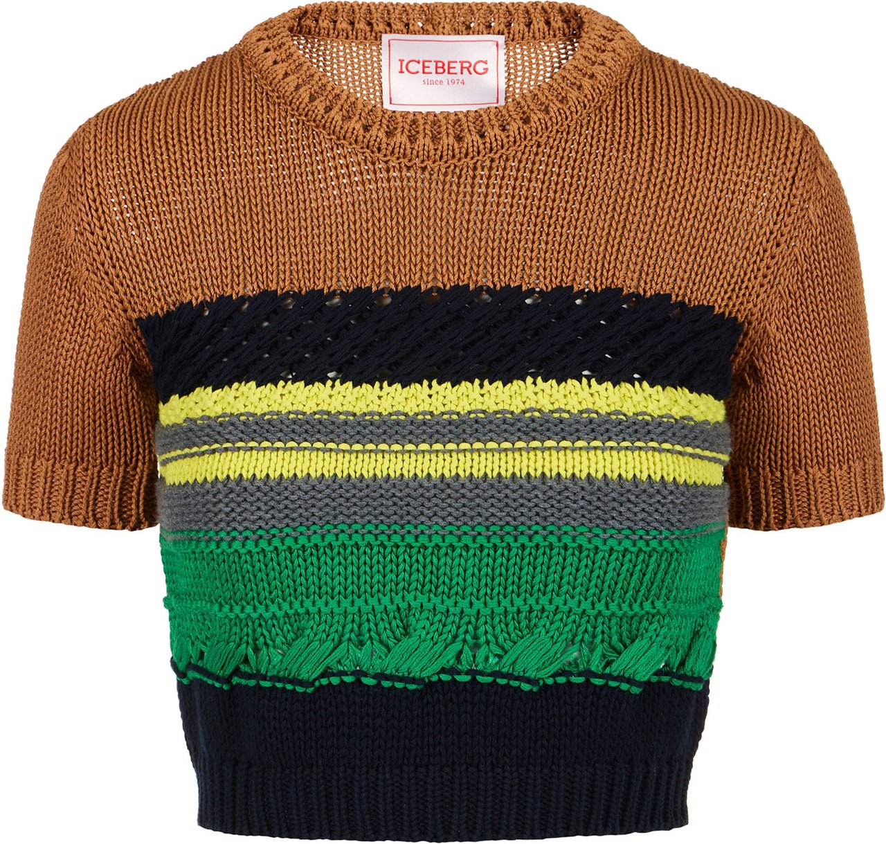 Iceberg Multicolored short-sleeved cotton crew neck sweater Divers