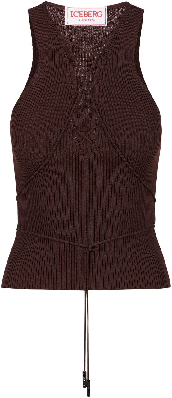 Iceberg Brown ribbed viscose-blend tank top with ties Bruin