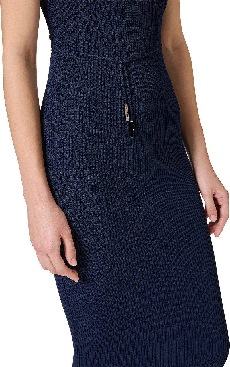 Iceberg Classic blue dress in ribbed viscose blend with braided ties Blauw