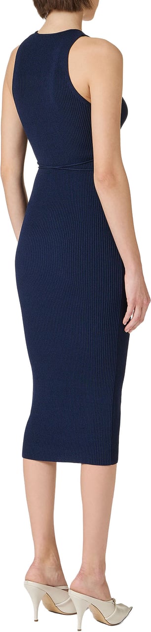 Iceberg Classic blue dress in ribbed viscose blend with braided ties Blauw