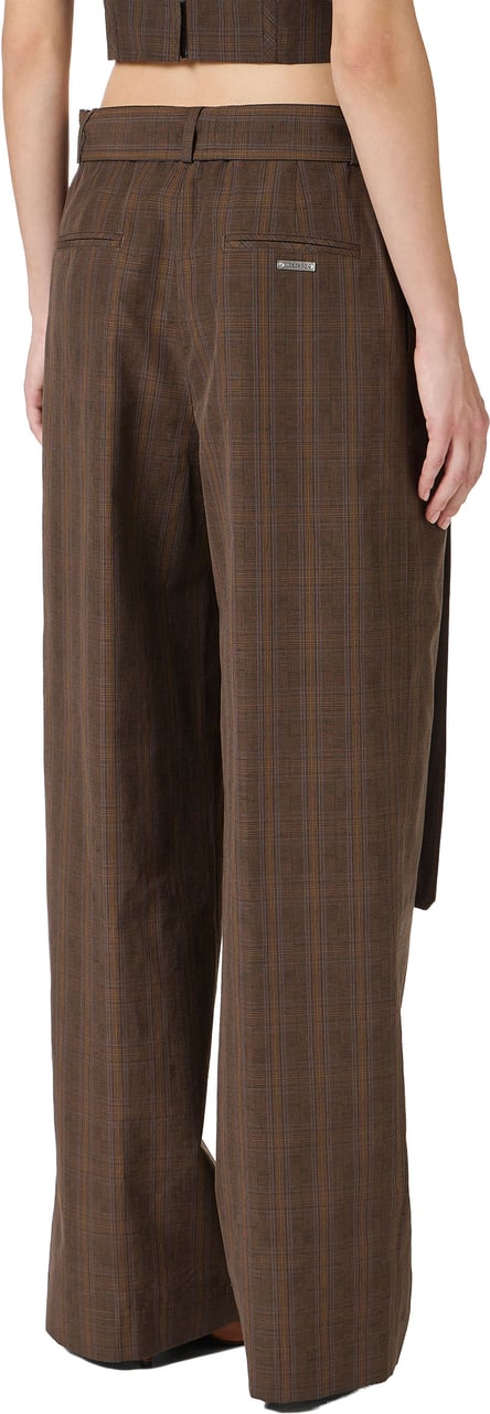 Iceberg Comfort fit brown check trousers in cotton and linen Divers