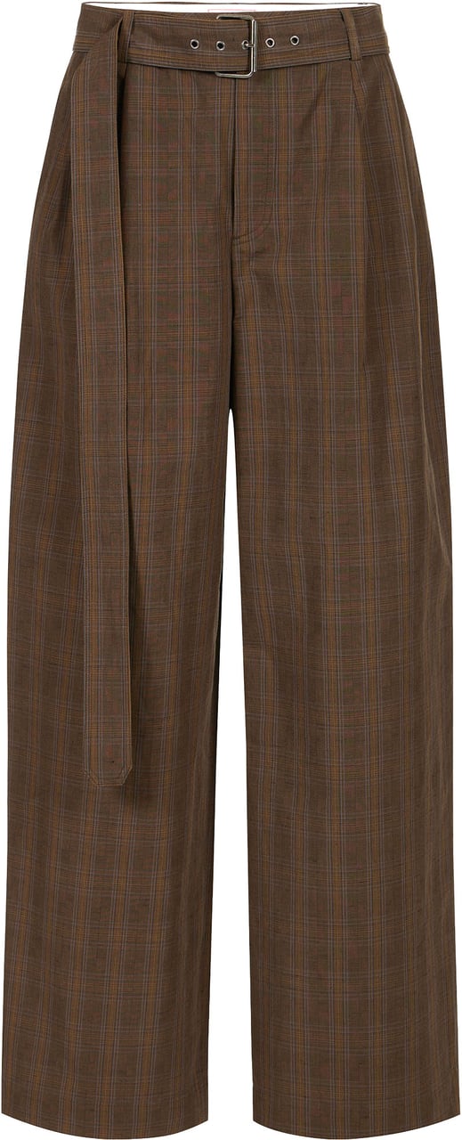 Iceberg Comfort fit brown check trousers in cotton and linen Divers
