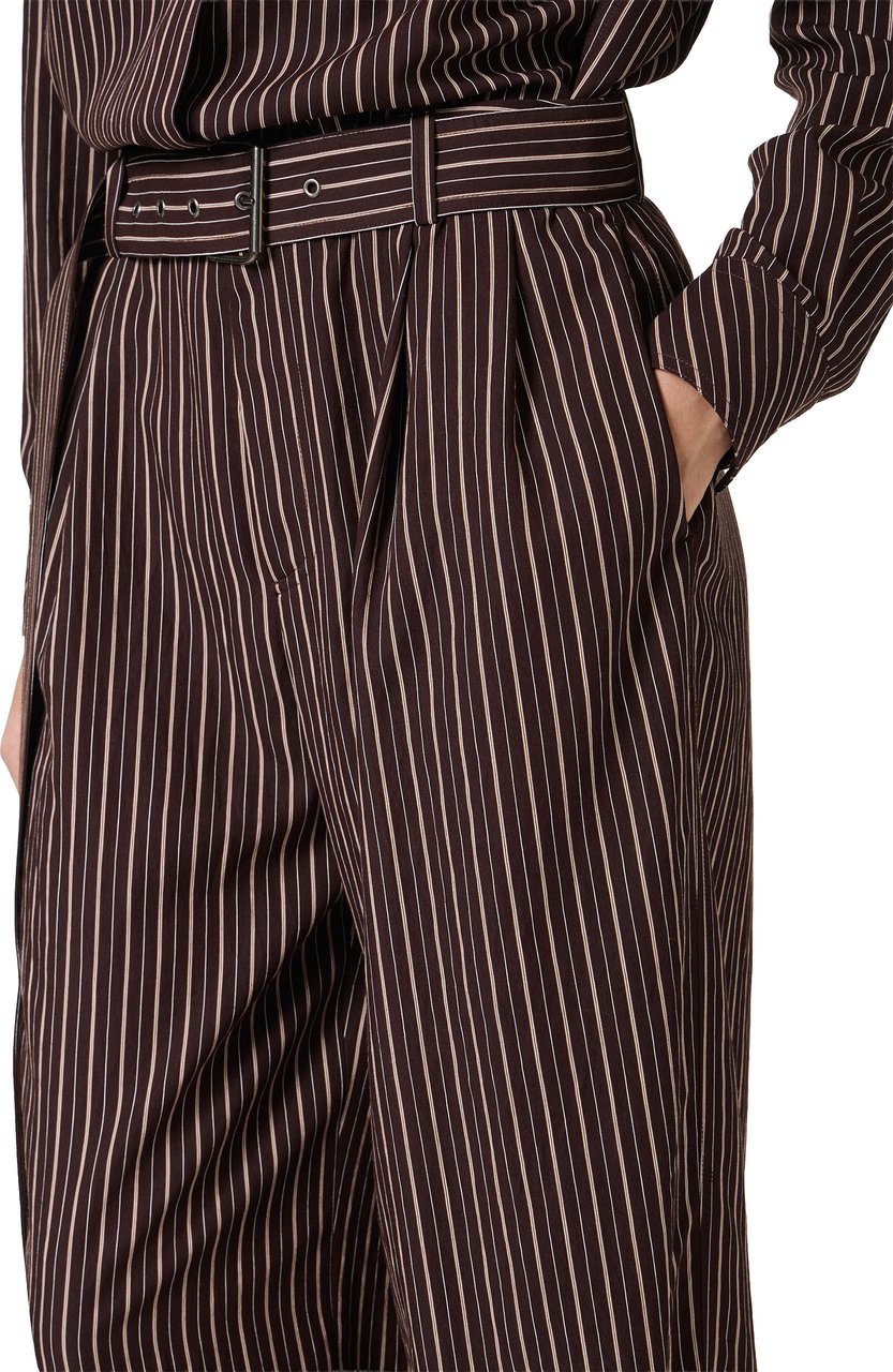 Iceberg Comfort fit brown and white pinstriped viscose pants Zwart