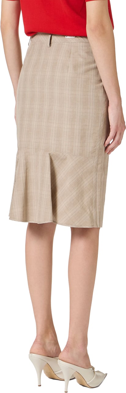 Iceberg Regular fit beige check sheath skirt in cotton and linen Divers