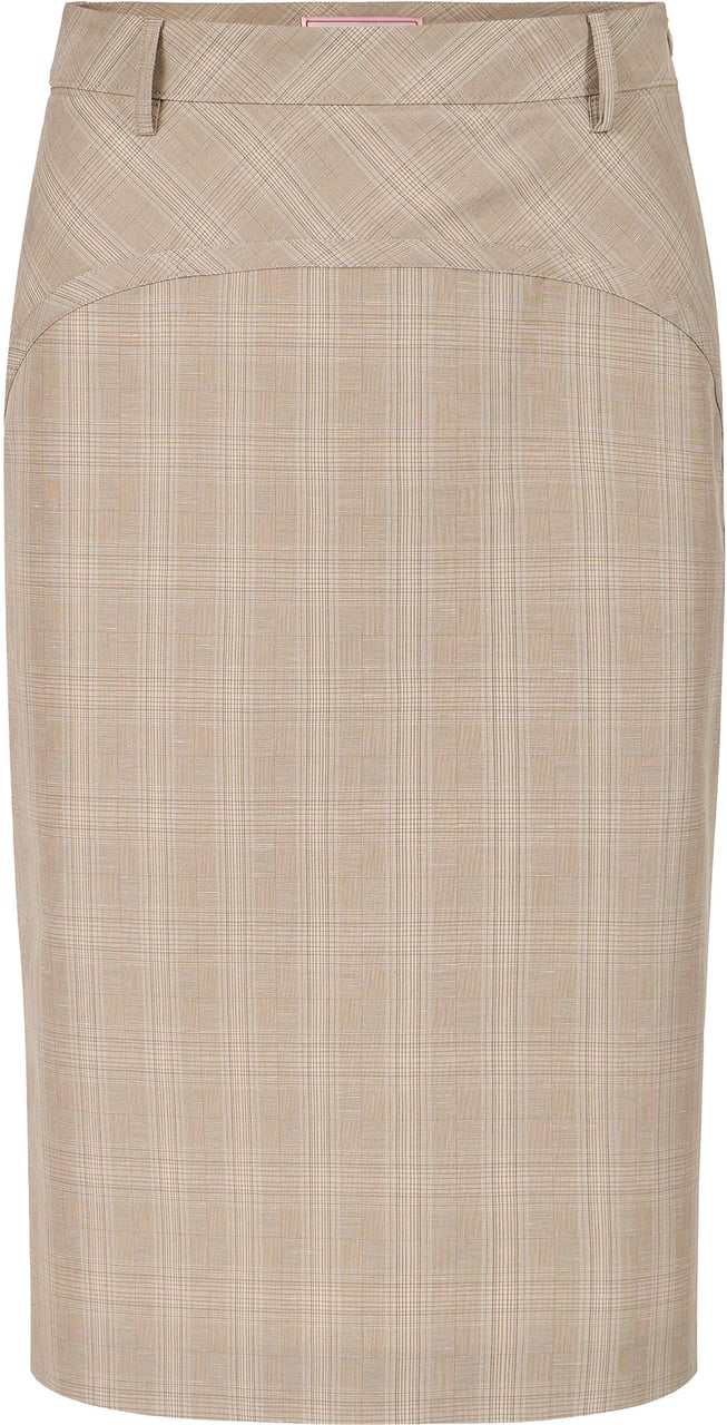 Iceberg Regular fit beige check sheath skirt in cotton and linen Divers