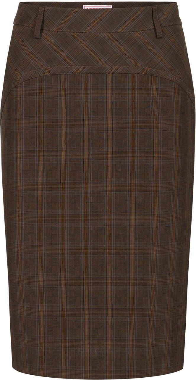 Iceberg Regular fit beige check sheath skirt in cotton and linen Divers