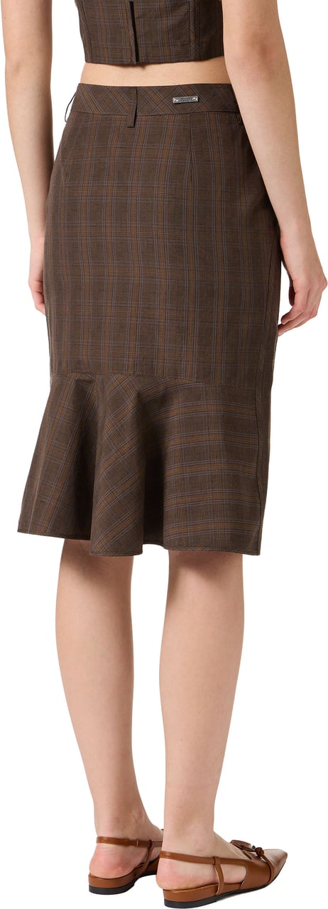 Iceberg Regular fit brown check sheath skirt in cotton and linen Divers