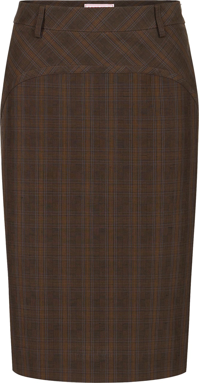 Iceberg Regular fit brown check sheath skirt in cotton and linen Divers