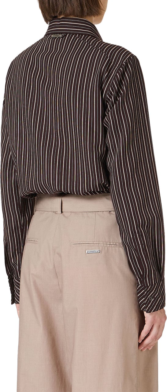 Iceberg Comfort fit brown and white pinstripe long-sleeved viscose shirt Zwart
