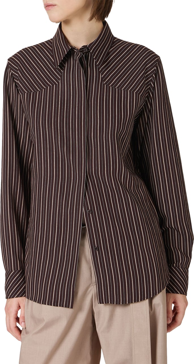 Iceberg Comfort fit brown and white pinstripe long-sleeved viscose shirt Zwart