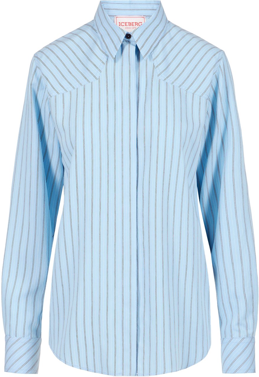 Iceberg Comfort fit light blue and white pinstripe long-sleeved viscose shirt Blauw