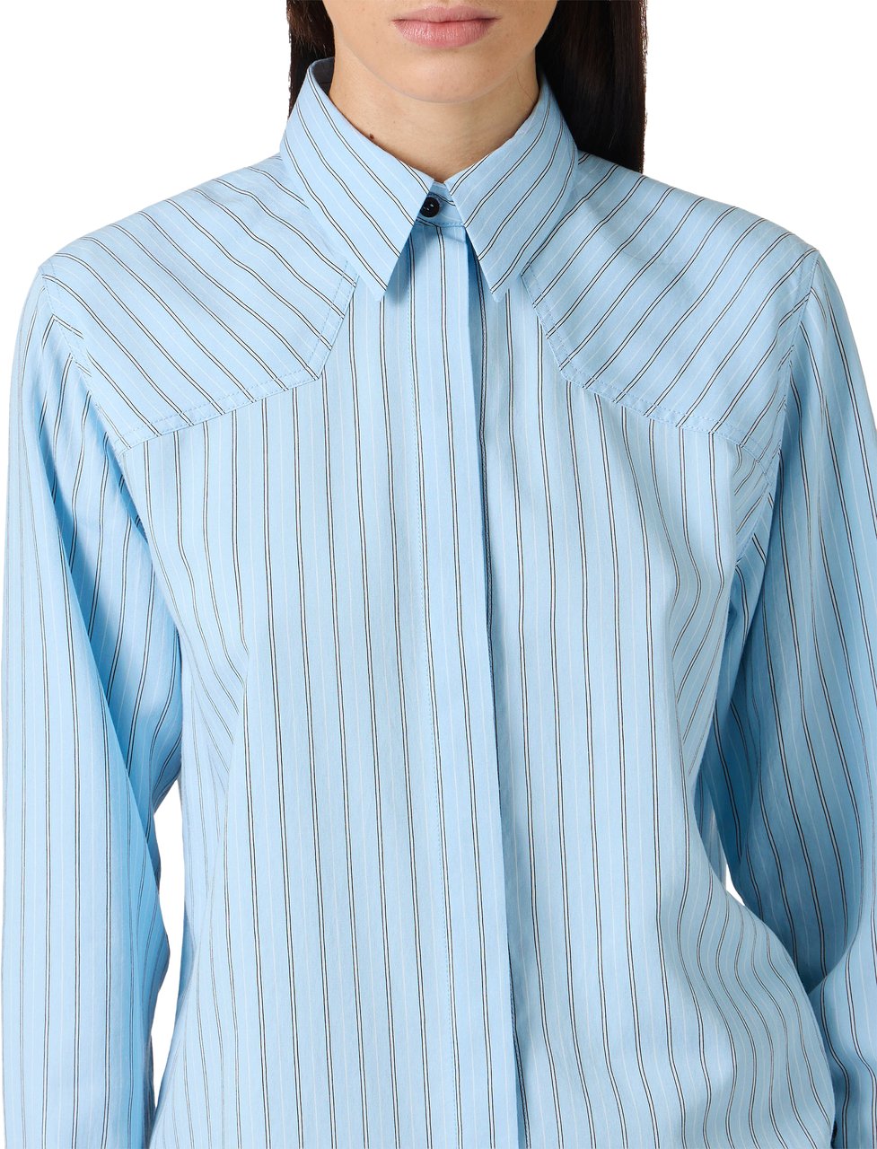 Iceberg Comfort fit light blue and white pinstripe long-sleeved viscose shirt Blauw