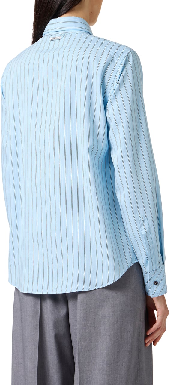 Iceberg Comfort fit light blue and white pinstripe long-sleeved viscose shirt Blauw