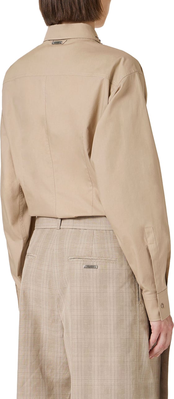 Iceberg Long-sleeved sand-colored poplin shirt with rhinestones Wit