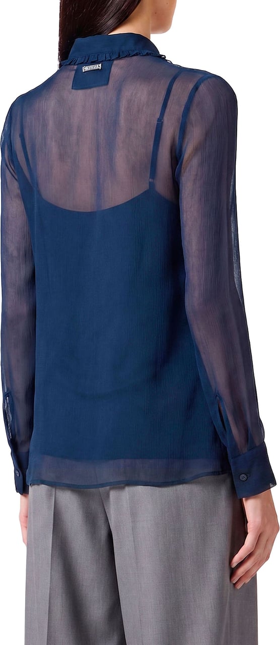 Iceberg Regular fit soft blue long-sleeved silk crepe shirt Blauw