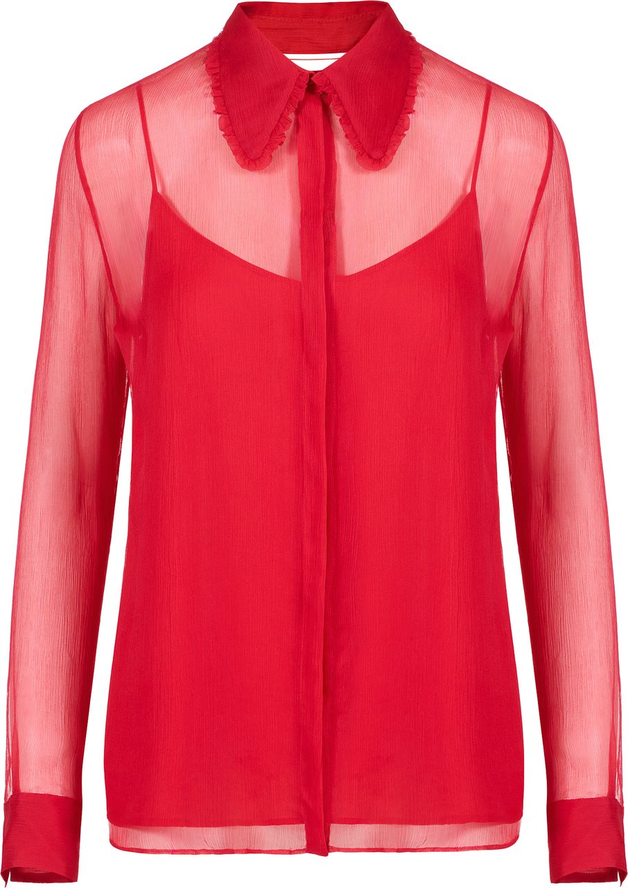 Iceberg Regular fit red long-sleeved silk crepe shirt Rood