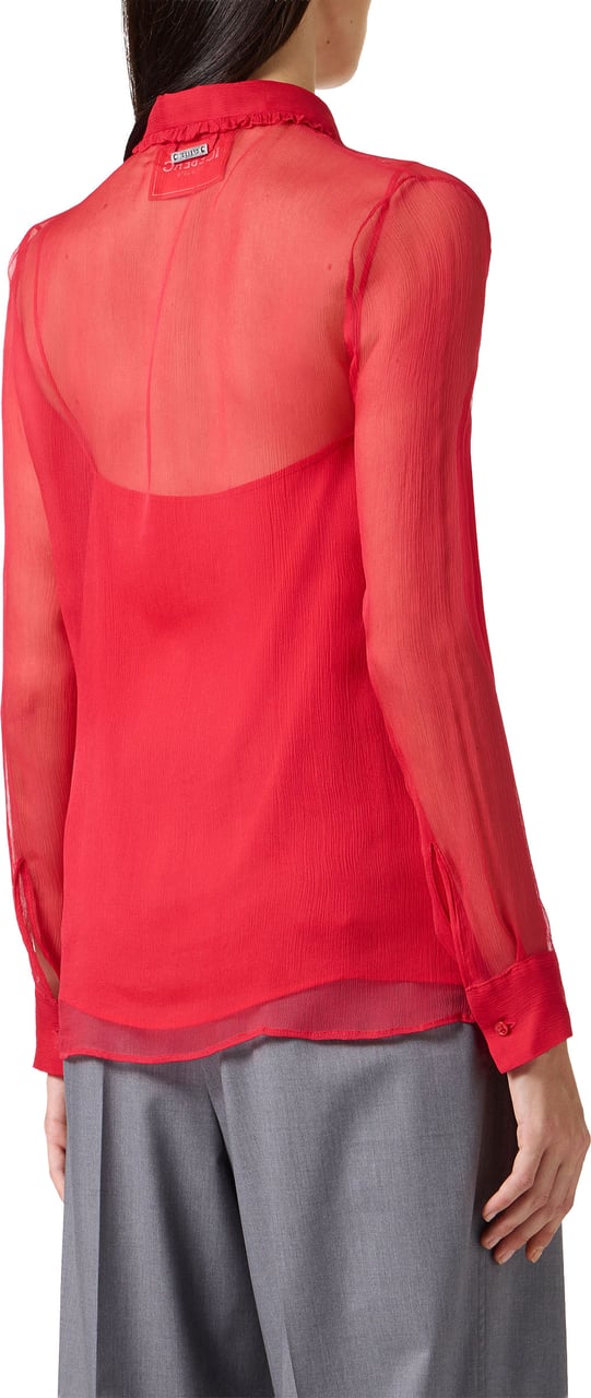 Iceberg Regular fit red long-sleeved silk crepe shirt Rood