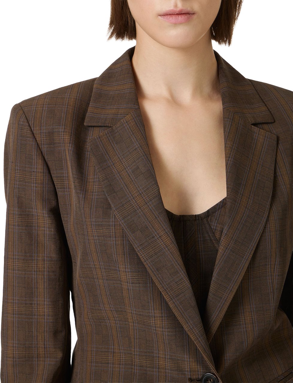 Iceberg Single-breasted brown check jacket in cotton and linen Divers