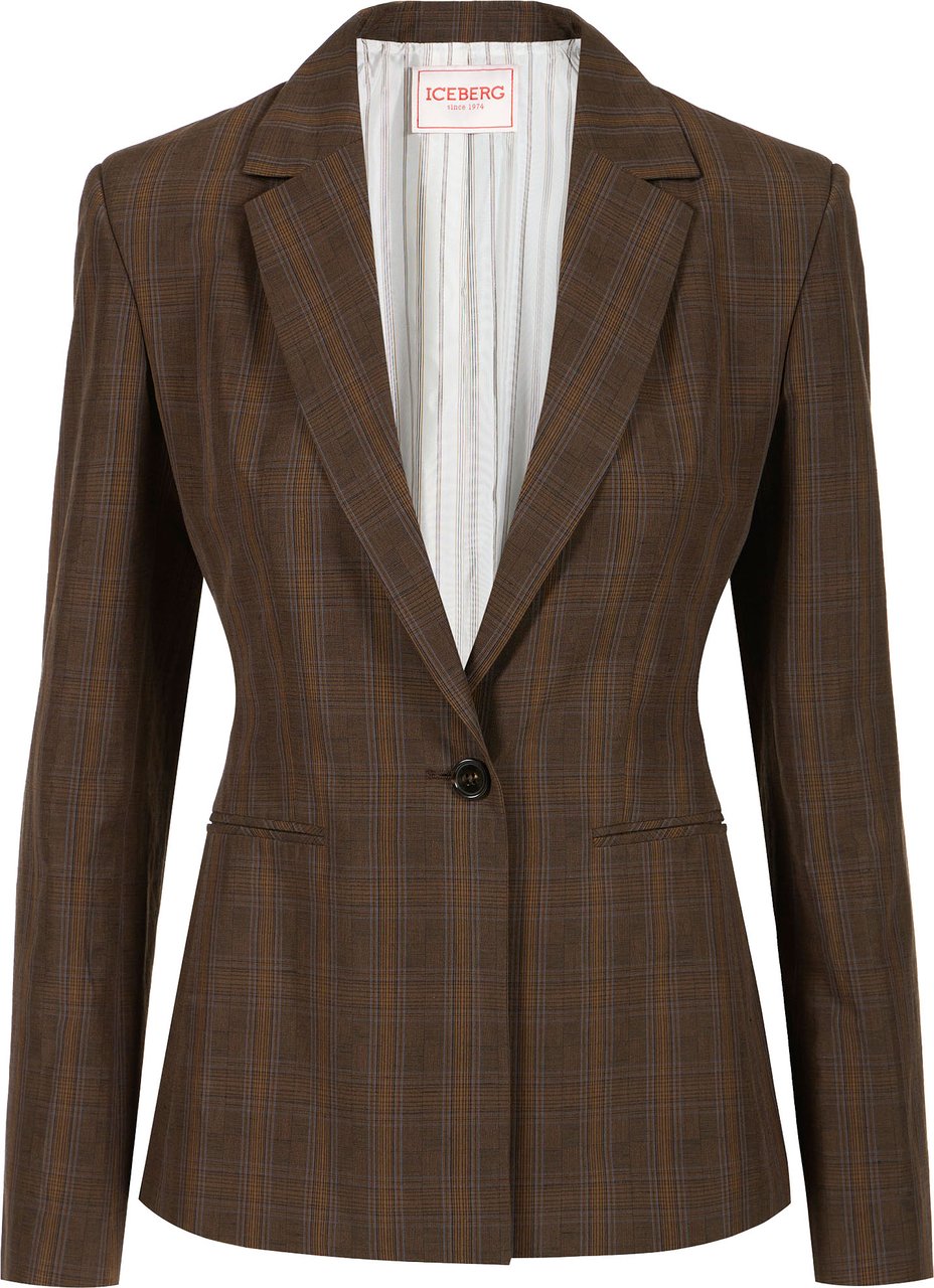 Iceberg Single-breasted brown check jacket in cotton and linen Divers