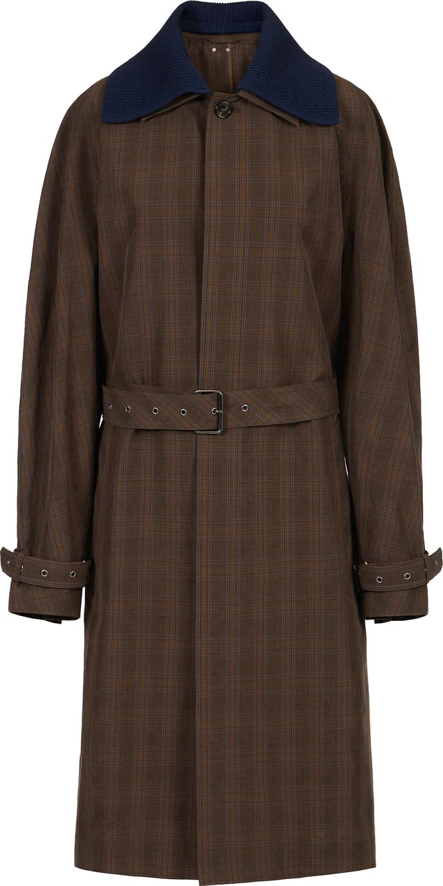 Iceberg Comfort fit brown check coat in cotton and linen Divers