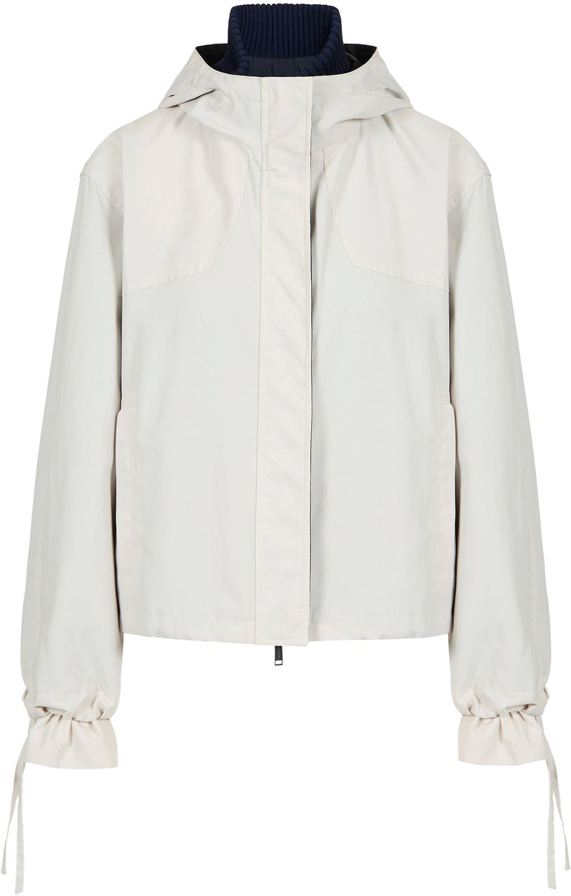 Iceberg Sand-colored, relaxed fit nylon short jacket with hood Wit