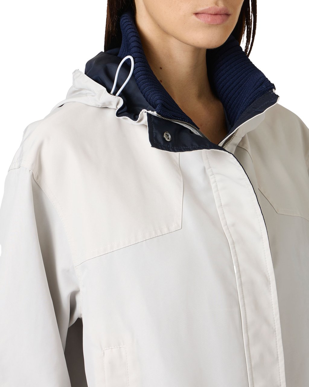 Iceberg Sand-colored, relaxed fit nylon short jacket with hood Wit