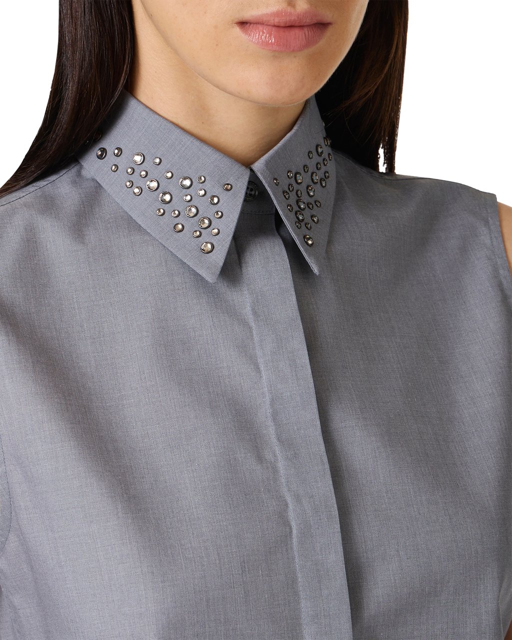 Iceberg Cropped fit gray blouse in technical cotton poplin with rhinestones Grijs