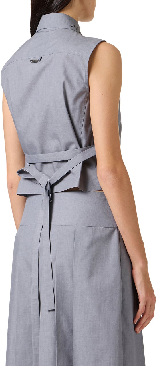 Iceberg Cropped fit gray blouse in technical cotton poplin with rhinestones Grijs