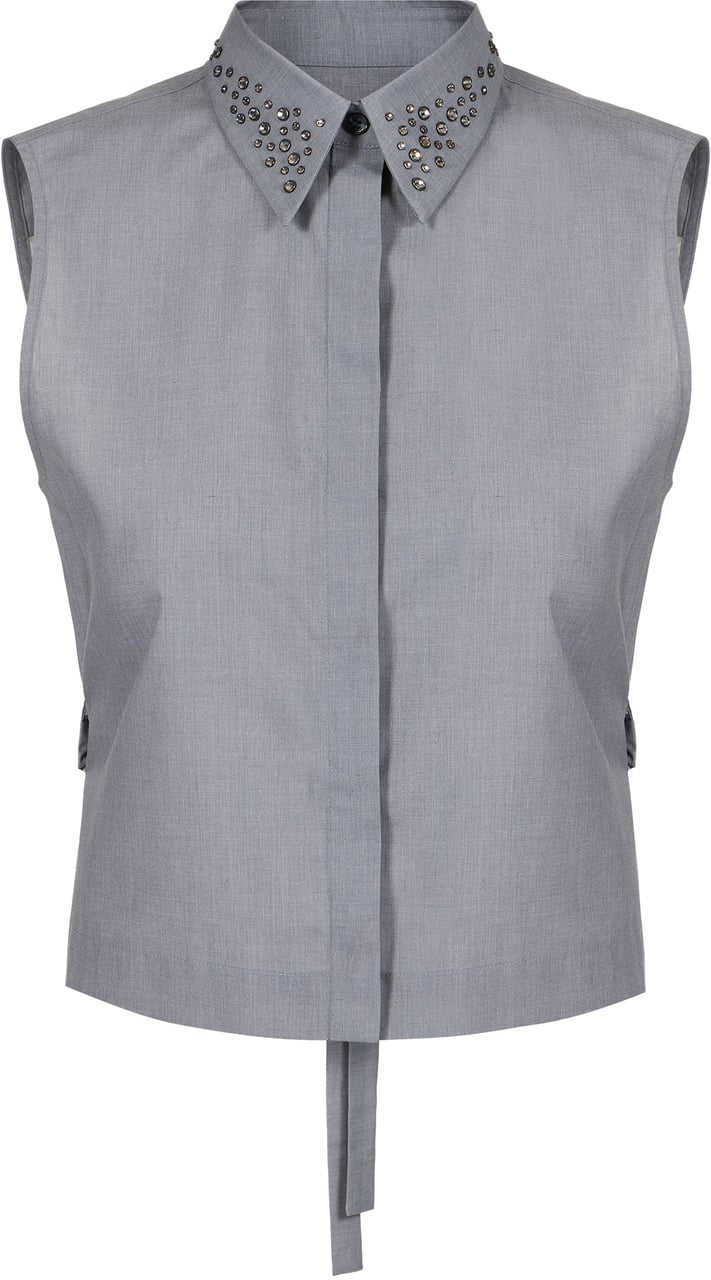Iceberg Cropped fit gray blouse in technical cotton poplin with rhinestones Grijs