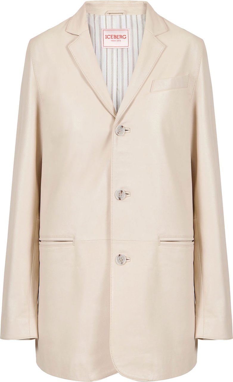 Iceberg Comfort fit single-breasted ecru jacket in vintage leather Wit