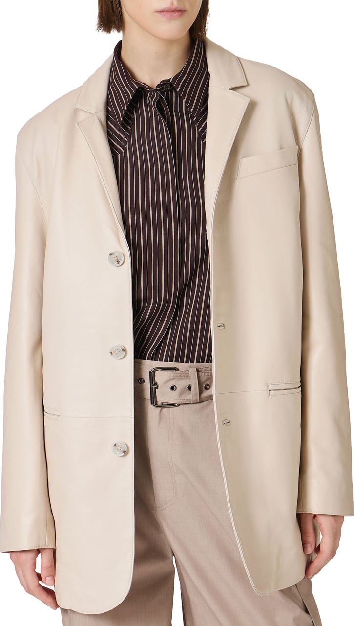 Iceberg Comfort fit single-breasted ecru jacket in vintage leather Wit