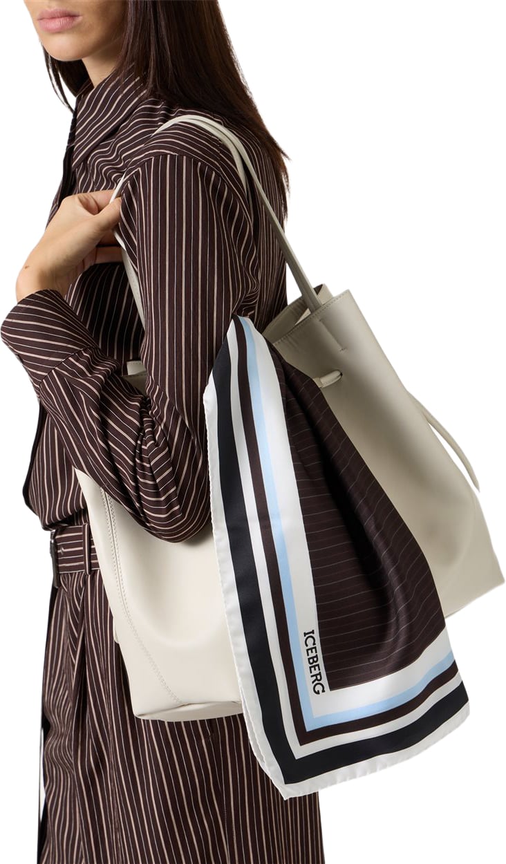 Iceberg Brown and white striped silk scarf Zwart