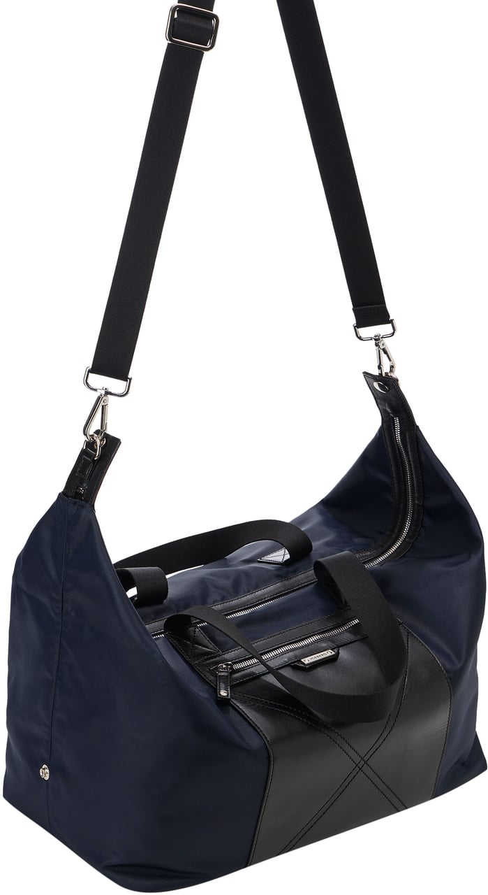 Iceberg Large blue and black nylon duffel bag with leather details Divers
