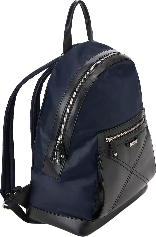 Iceberg Blue and black nylon backpack with leather gusset and logoed plaque Divers