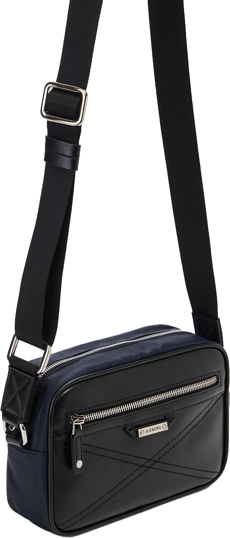 Iceberg Blue and black nylon crossbody bag with leather gusset and logoed plaque Divers