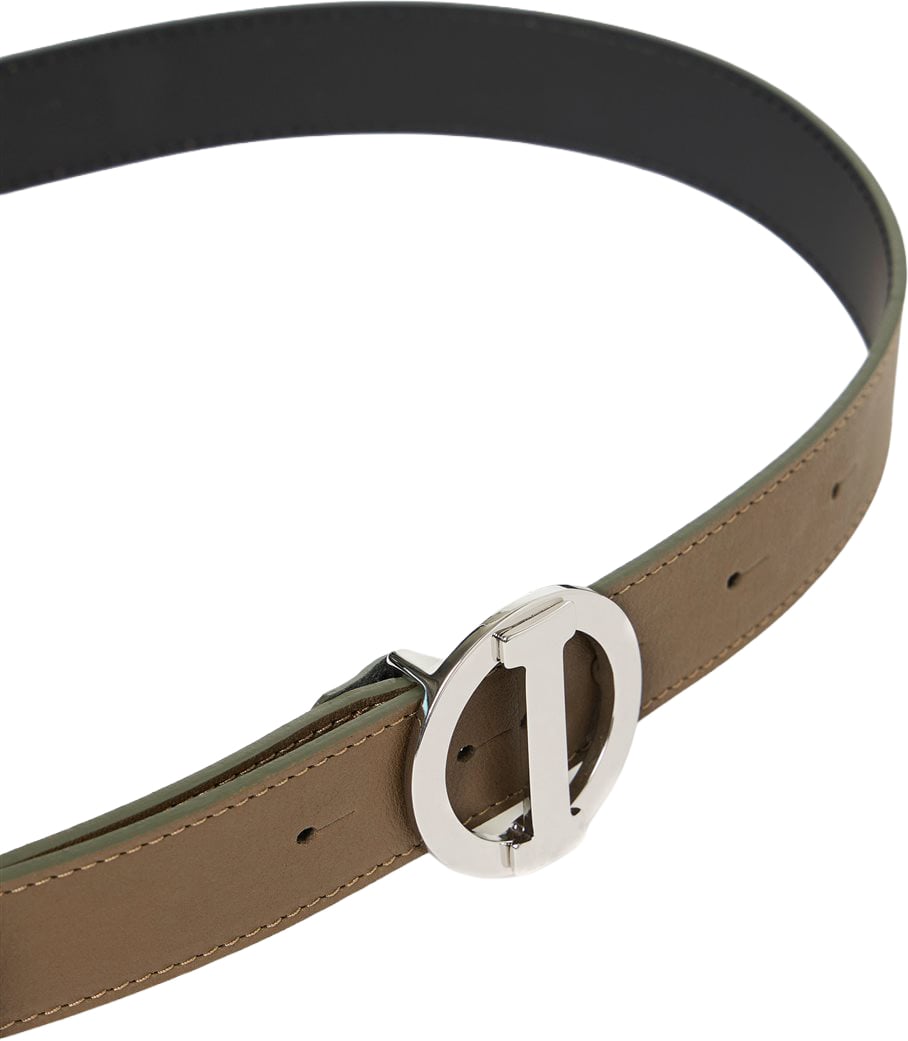 Iceberg Khaki velvet leather belt with monogram logoed buckle Groen