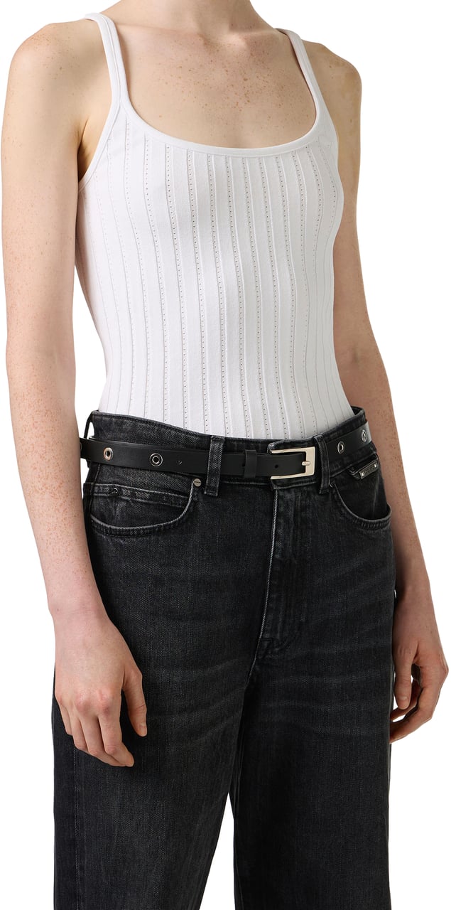 Iceberg Slim black leather belt with metal eyelets Zwart