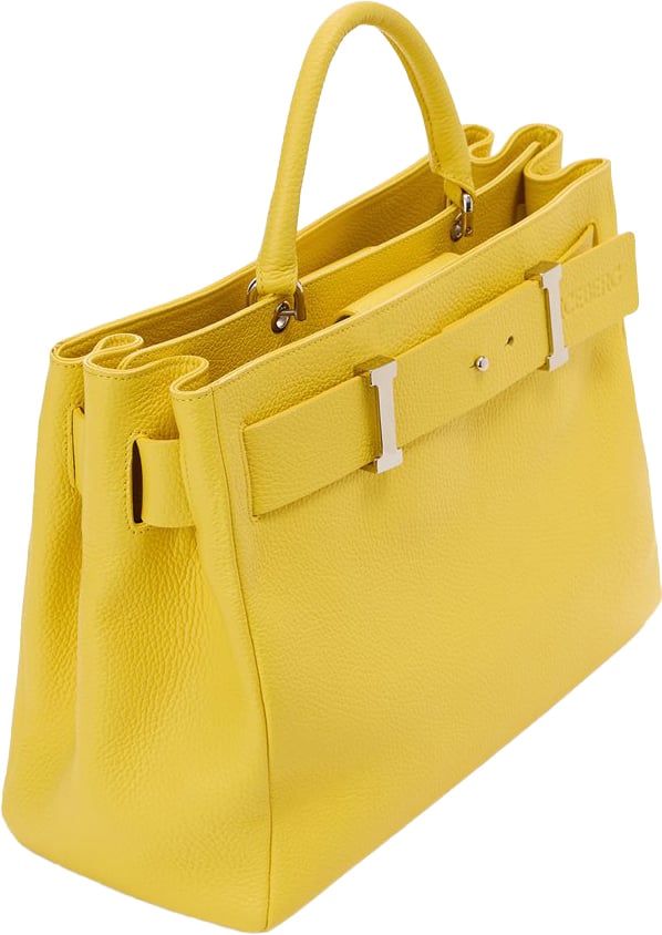 Iceberg Yellow maxi shopper in calfskin leather with I buckle Geel