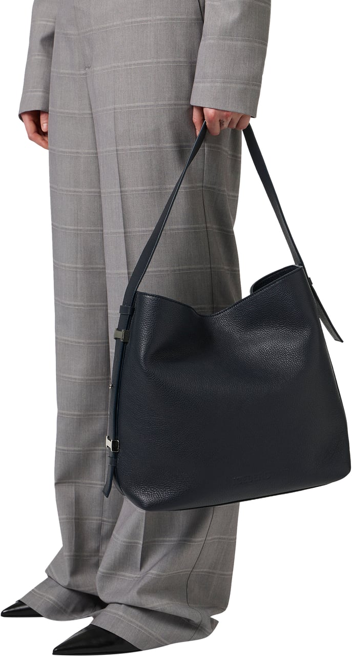 Iceberg Blue calfskin shopper bag with buckle on the handles Blauw