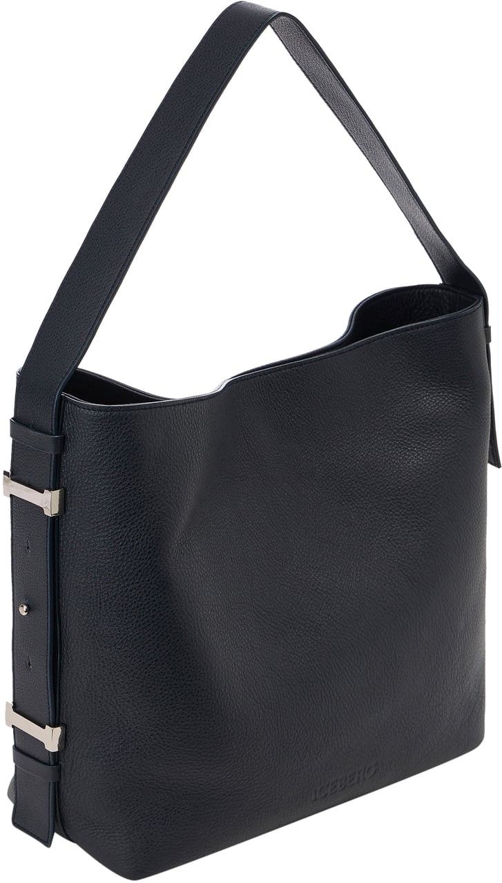 Iceberg Blue calfskin shopper bag with buckle on the handles Blauw