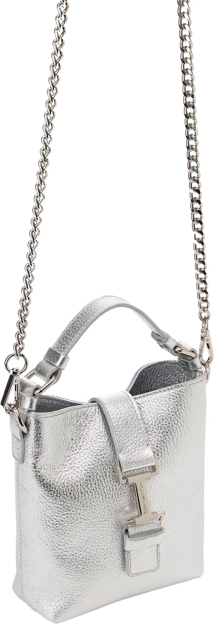 Iceberg Silver calfskin shoulder bag with buckle Zilver