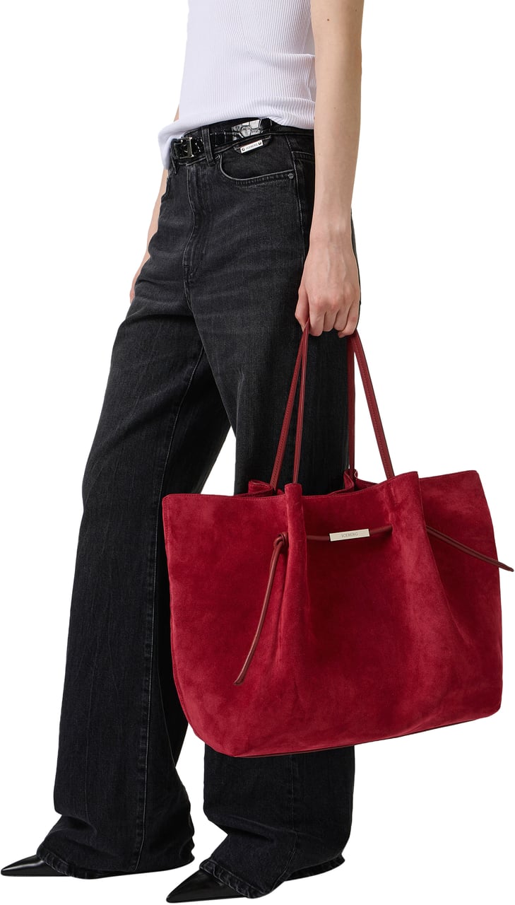 Iceberg Large dark red suede leather bag with branded plaque Rood