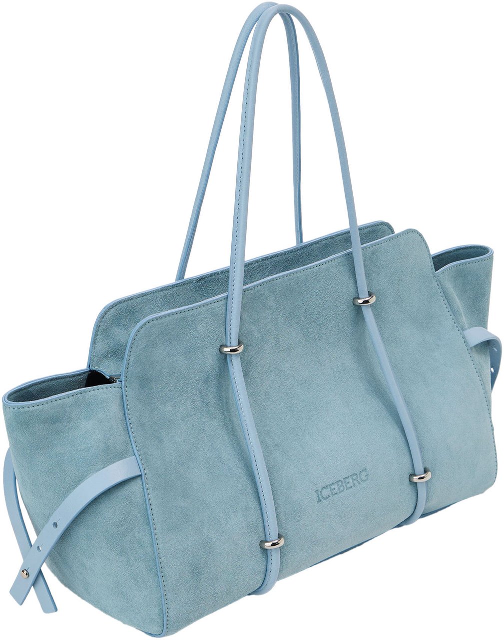 Iceberg Large powder blue shopper in suede leather with metallic details Blauw