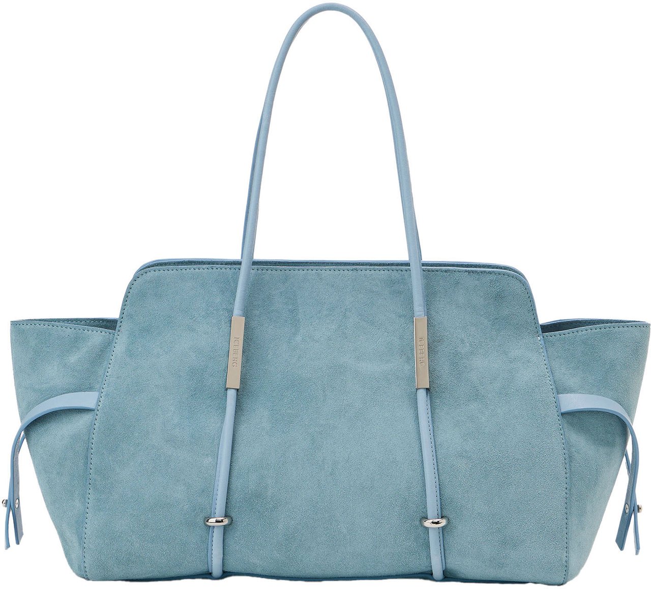 Iceberg Large powder blue shopper in suede leather with metallic details Blauw